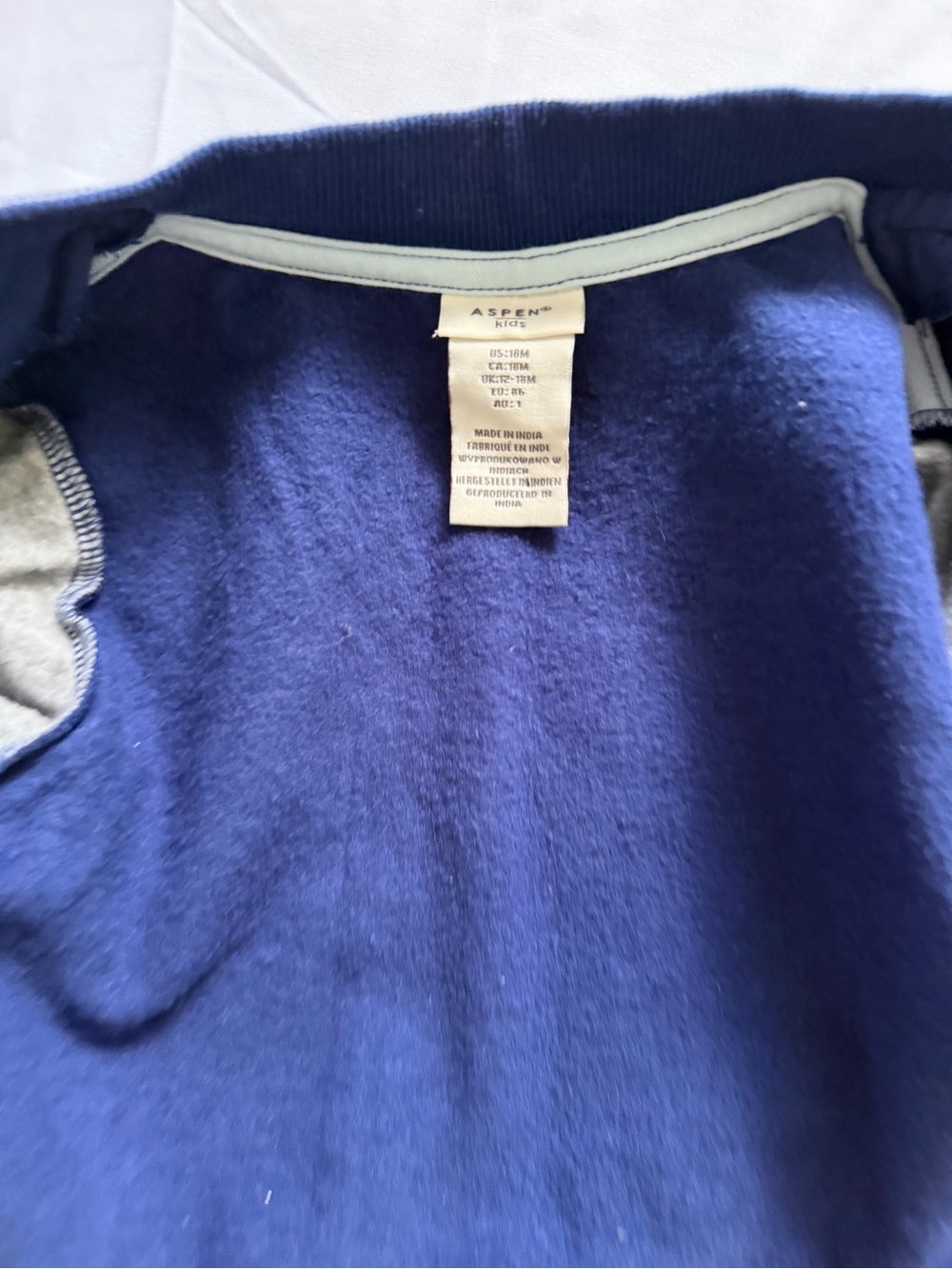 Aspen Kids Boys 18M Navy Gray Varsity Bomber Full-Zip Jacket - Picture 4 of 6